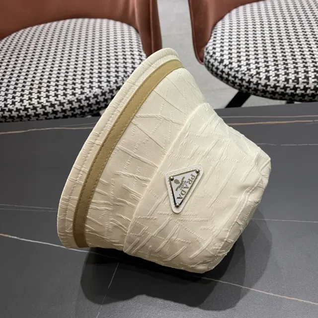Prada Beige Brown Structured Fabric Stitched Texture Bucket Hat 11
