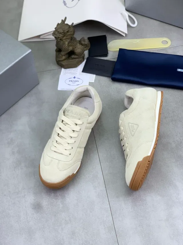 Prada Tênis Lifestyle Bege Marrom Camurça Sola de Borracha 5