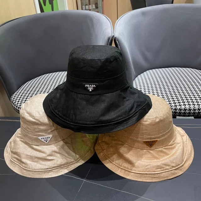 Prada Beige Linen-Textured Wide-Brim Bucket Hat 2