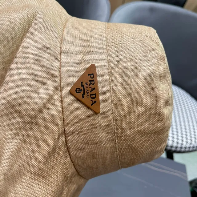 Prada Beige Linen-Textured Wide-Brim Bucket Hat 10