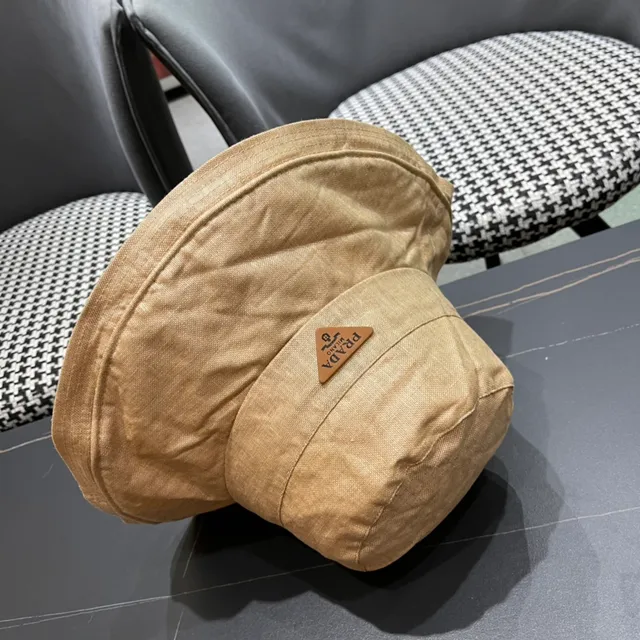 Prada Beige Linen-Textured Wide-Brim Bucket Hat 11