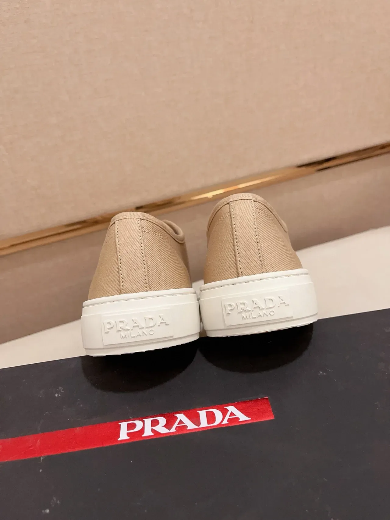 Prada Beige White Canvas Upper Rubber Sole Lifestyle Sneakers 3