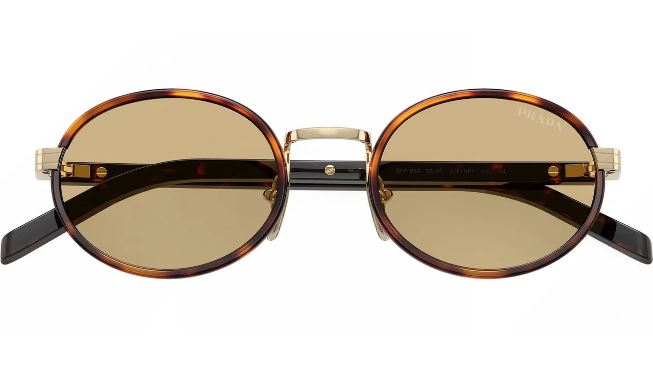 Prada Black Beige Oval Frame Thin Metal Construction Sunglasses 2