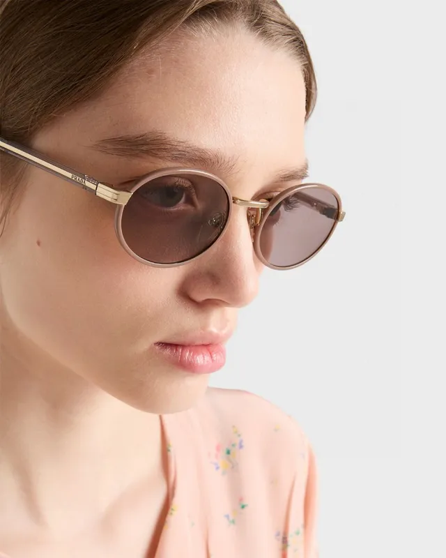 Prada Black Beige Oval Frame Thin Metal Construction Sunglasses 4