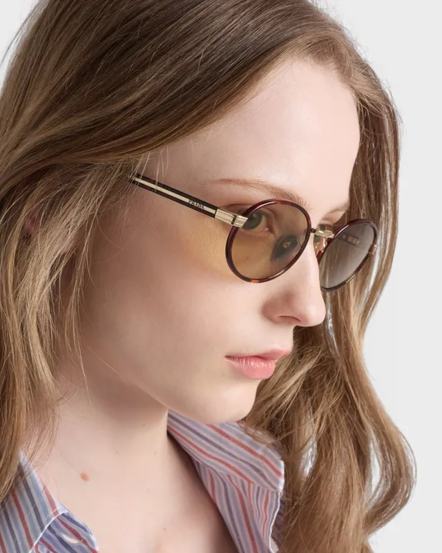 Prada Black Beige Oval Frame Thin Metal Construction Sunglasses 5