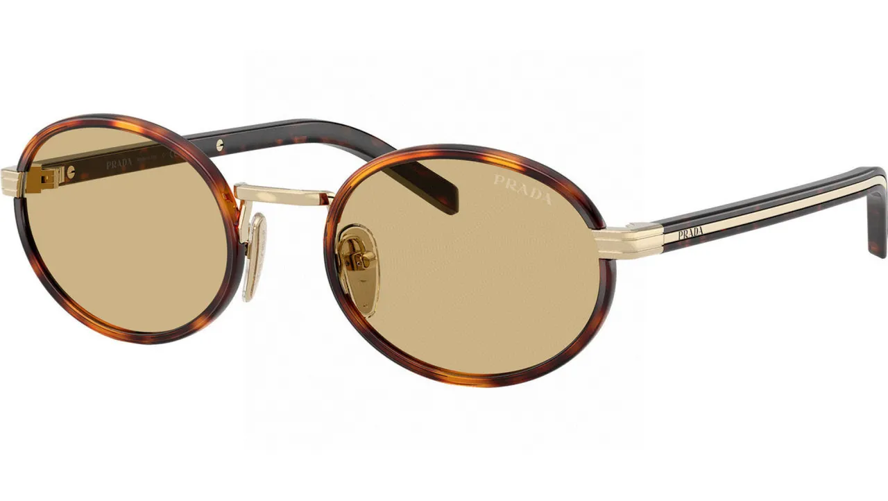Prada Black Beige Oval Frame Thin Metal Construction Sunglasses 8