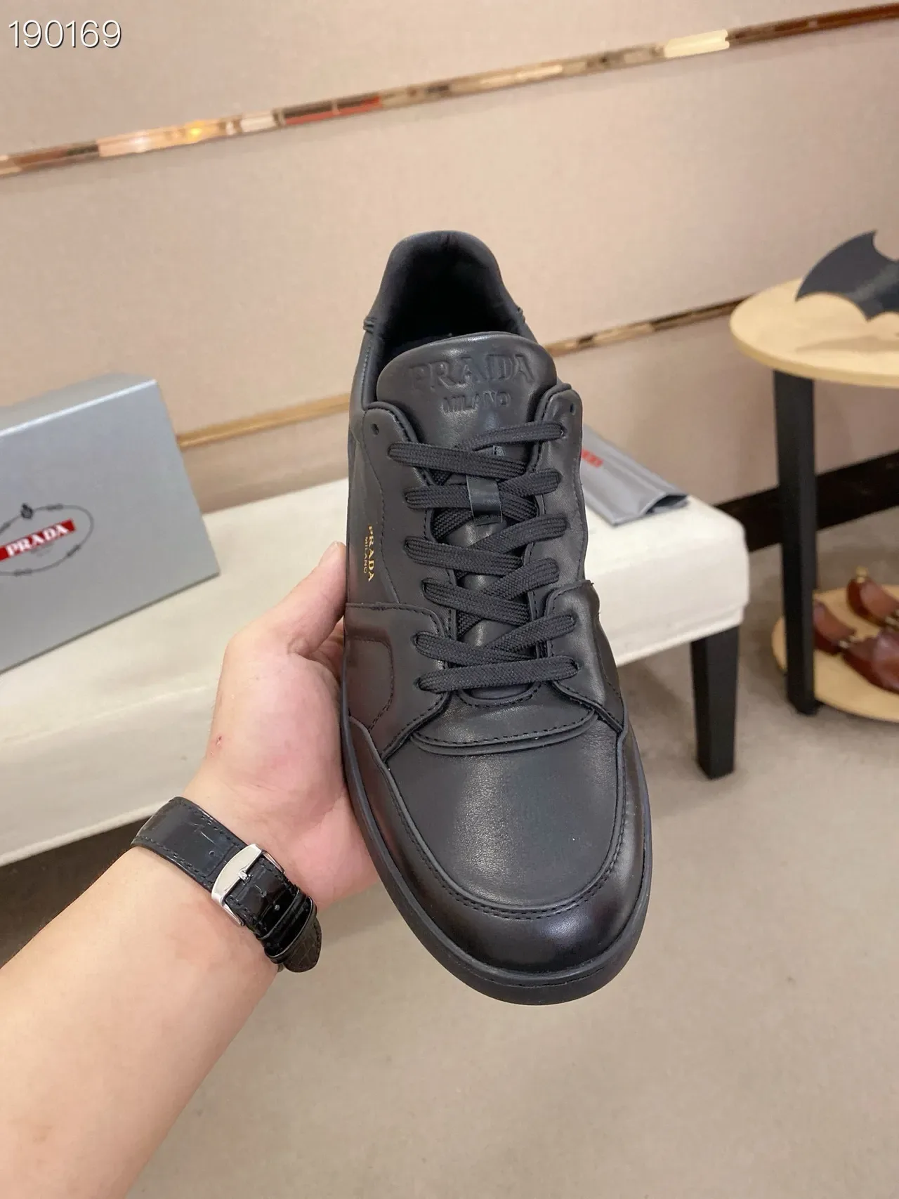 Prada Black Gold Leather Paneled Upper Lifestyle Sneakers 4