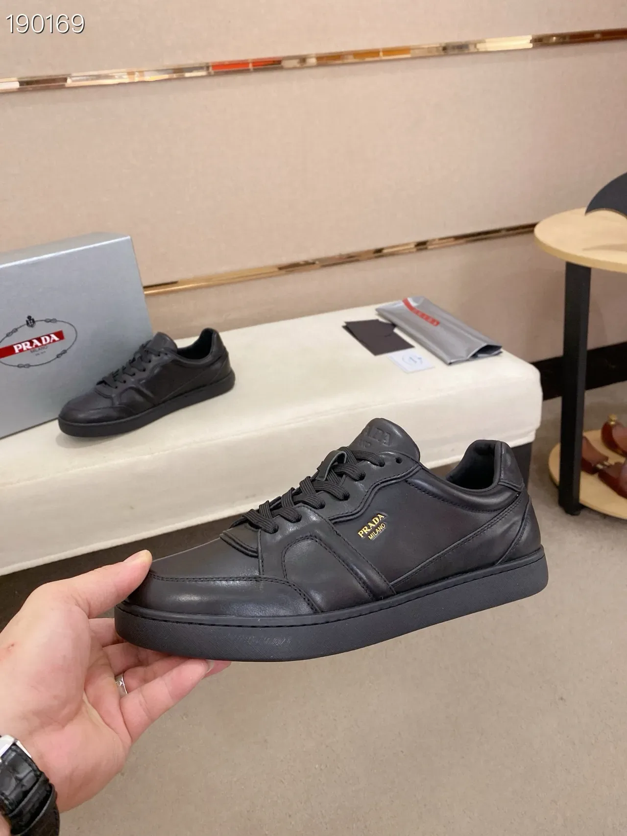 Prada Black Gold Leather Paneled Upper Lifestyle Sneakers 5
