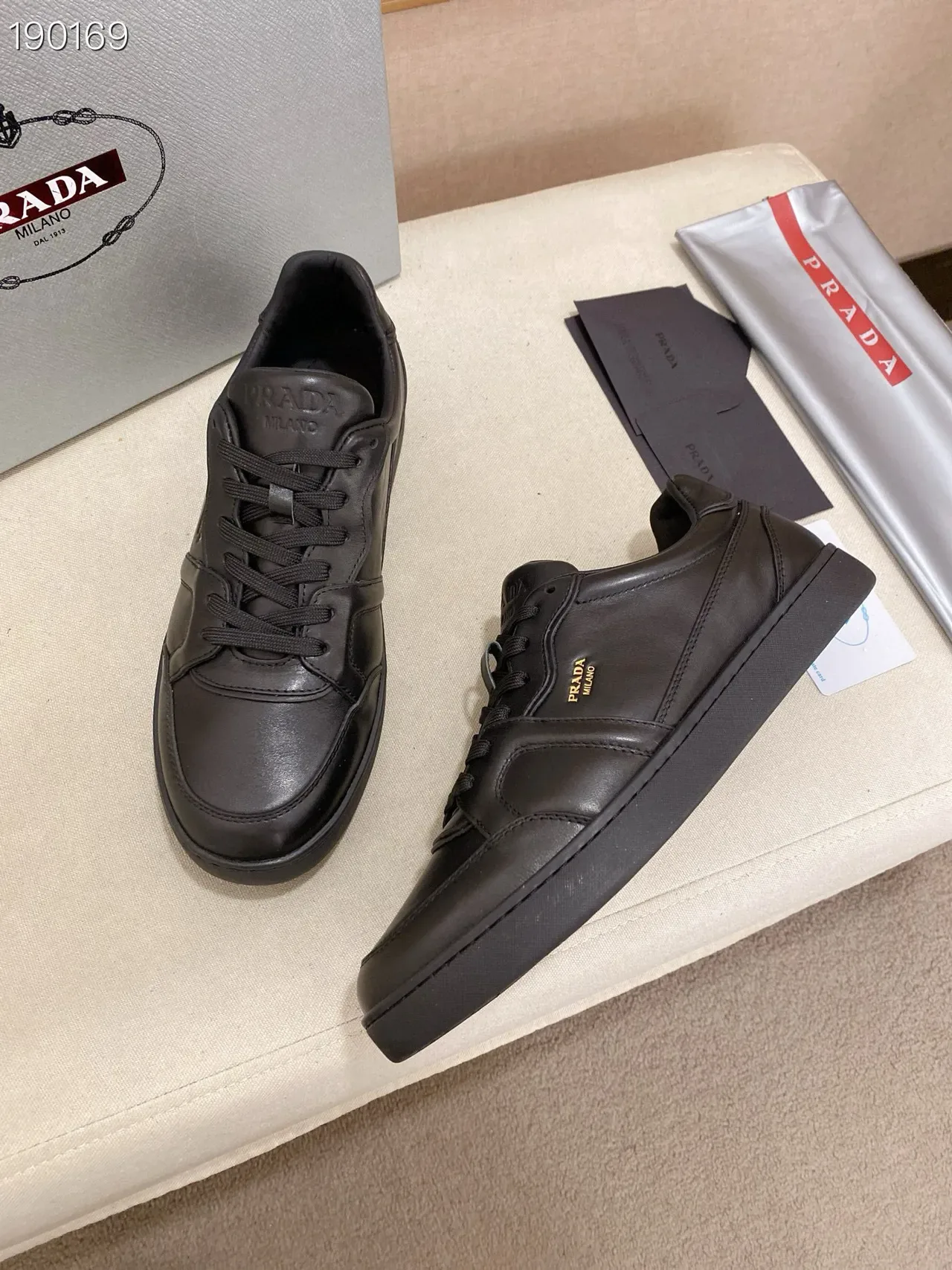 Prada Black Gold Leather Paneled Upper Lifestyle Sneakers 7