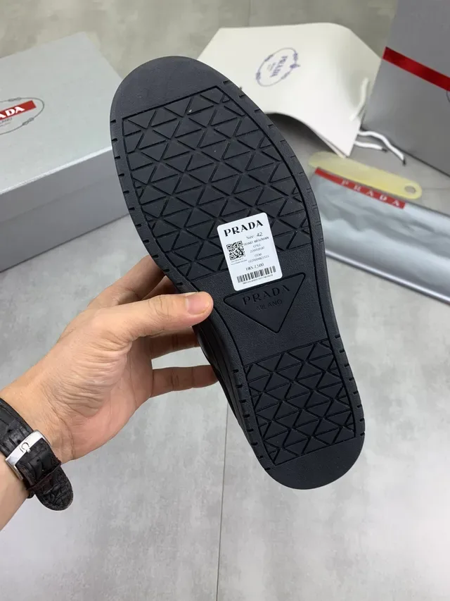Prada Black Low-Top Leather-Paneled Lifestyle Sneakers 3