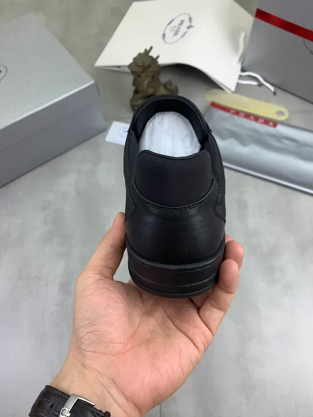 Prada Black Low-Top Leather-Paneled Lifestyle Sneakers 4