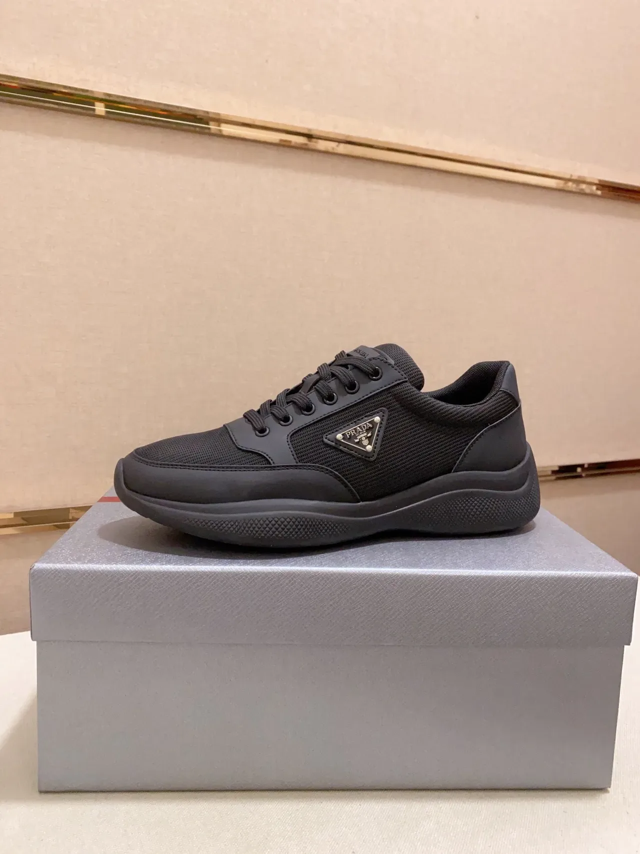 Prada Black Mesh and Synthetic Overlay Lifestyle Sneaker 2