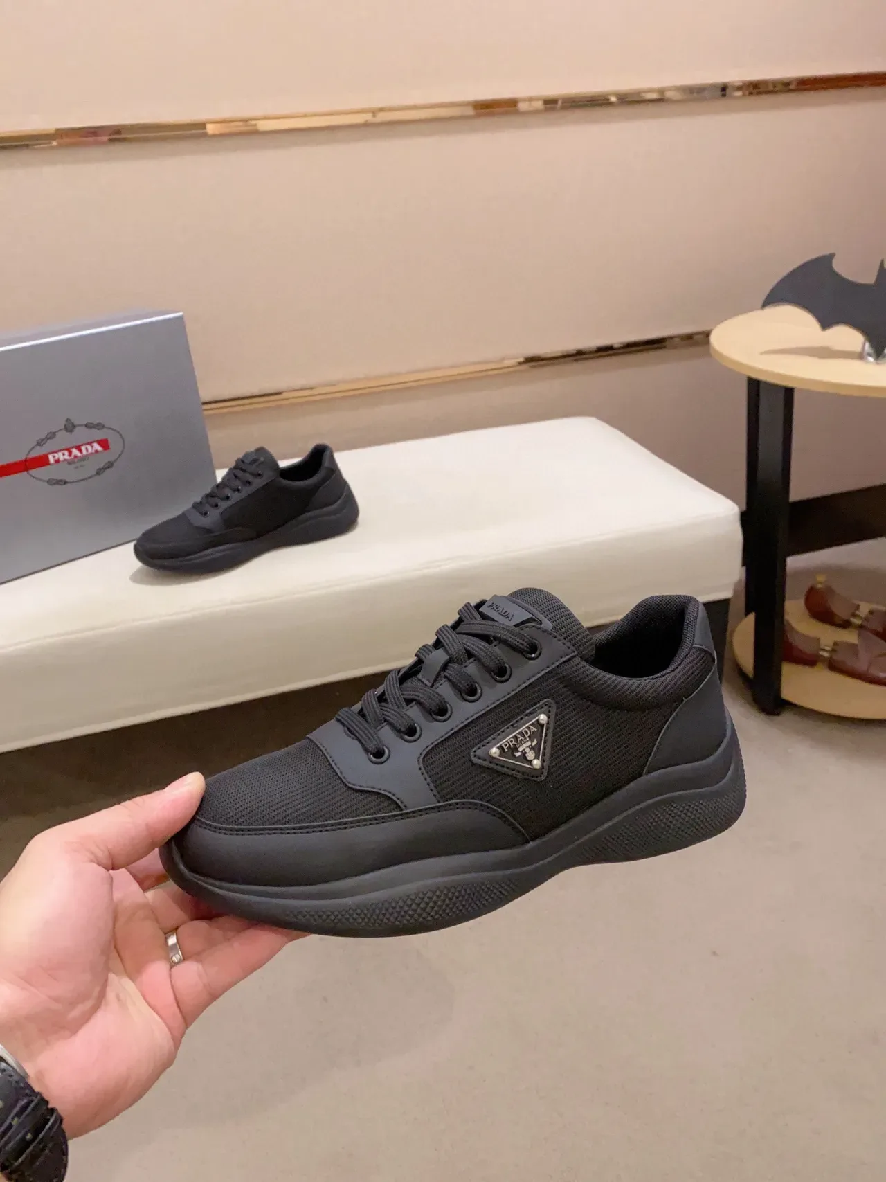 Prada Black Mesh and Synthetic Overlay Lifestyle Sneaker 3