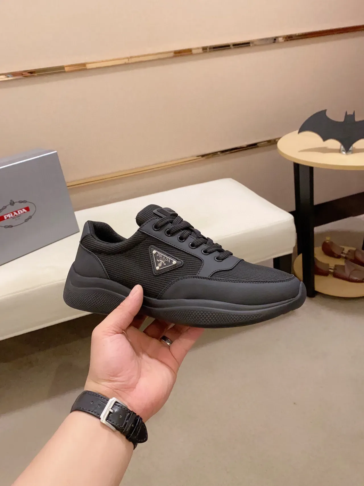 Prada Black Mesh and Synthetic Overlay Lifestyle Sneaker 4