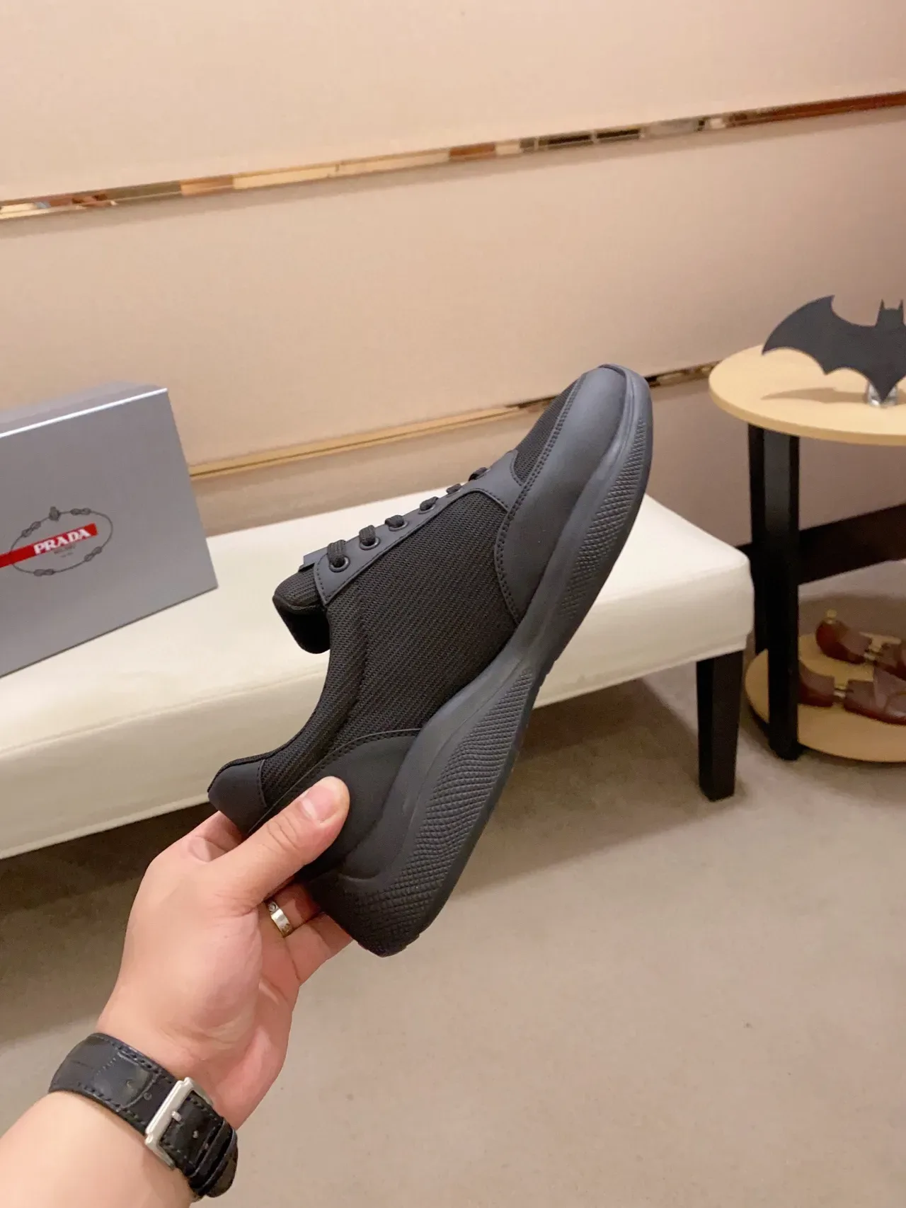 Prada Black Mesh and Synthetic Overlay Lifestyle Sneaker 5