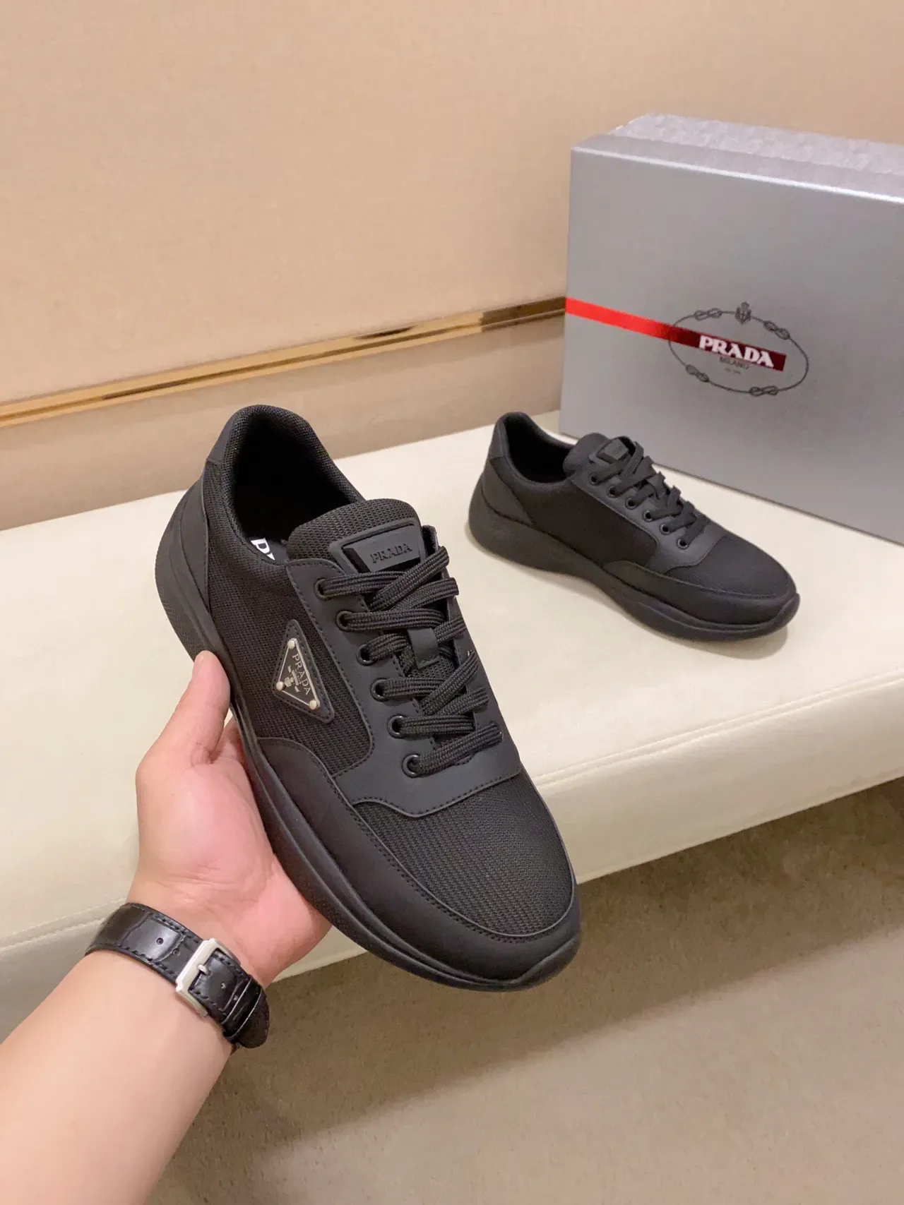Prada Black Mesh and Synthetic Overlay Lifestyle Sneaker 6