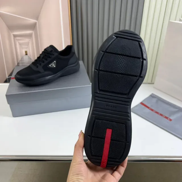 Prada Black Mesh And Synthetic Upper Triangular Metal Logo Lifestyle Sneakers 2