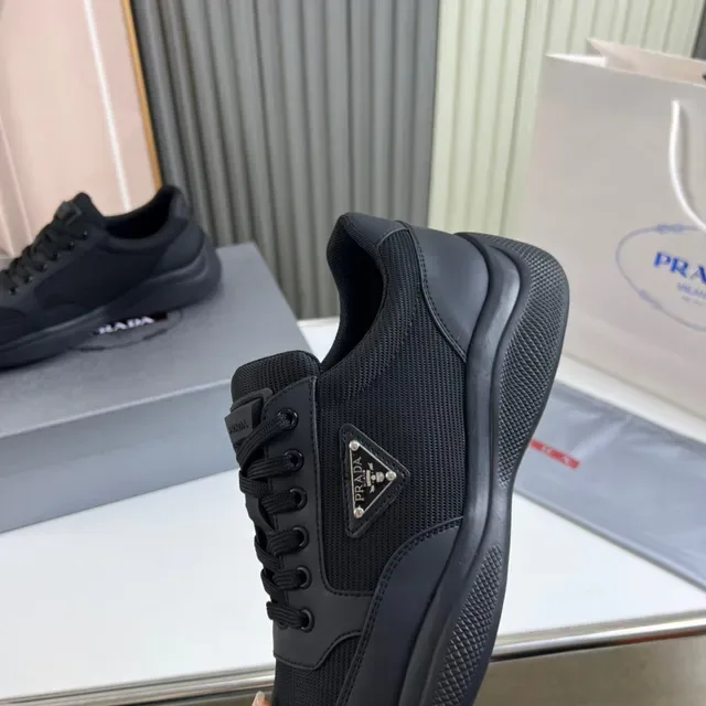 Prada Black Mesh And Synthetic Upper Triangular Metal Logo Lifestyle Sneakers 3