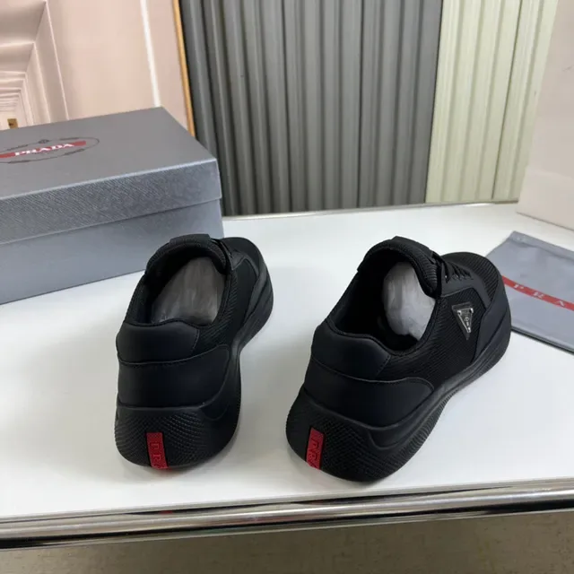 Prada Black Mesh And Synthetic Upper Triangular Metal Logo Lifestyle Sneakers 6