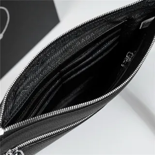 Prada Black Silver Pebbled Leather Zip-Top Closure Wristlet 2