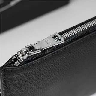 Prada Black Silver Pebbled Leather Zip-Top Closure Wristlet 4