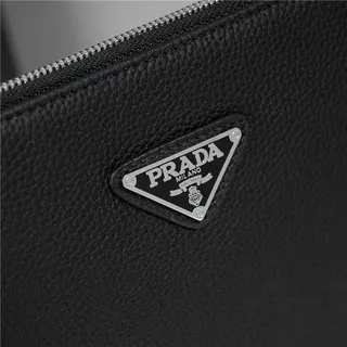 Prada Black Silver Pebbled Leather Zip-Top Closure Wristlet 7