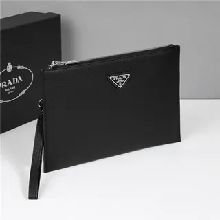 Prada Black Silver Pebbled Leather Zip-Top Closure Wristlet 9