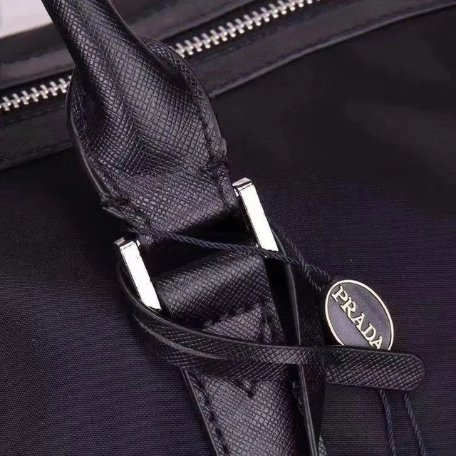 Prada Black Structured Nylon Leather-Trimmed Duffle Bag 3