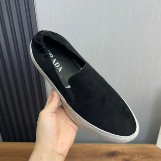Prada Black Suede Slip-On Boat Shoes