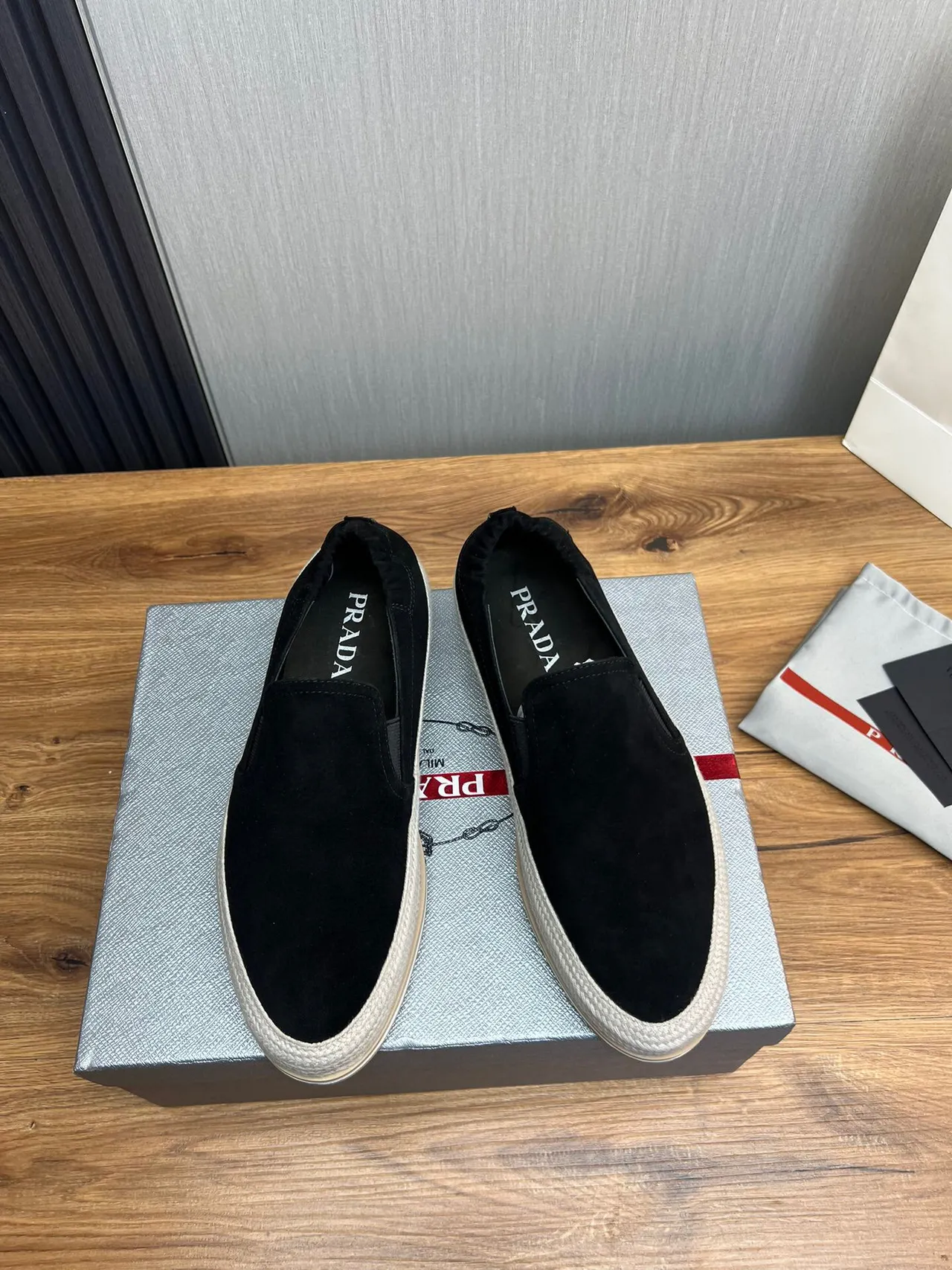 Prada Black Suede Slip-On Boat Shoes 2
