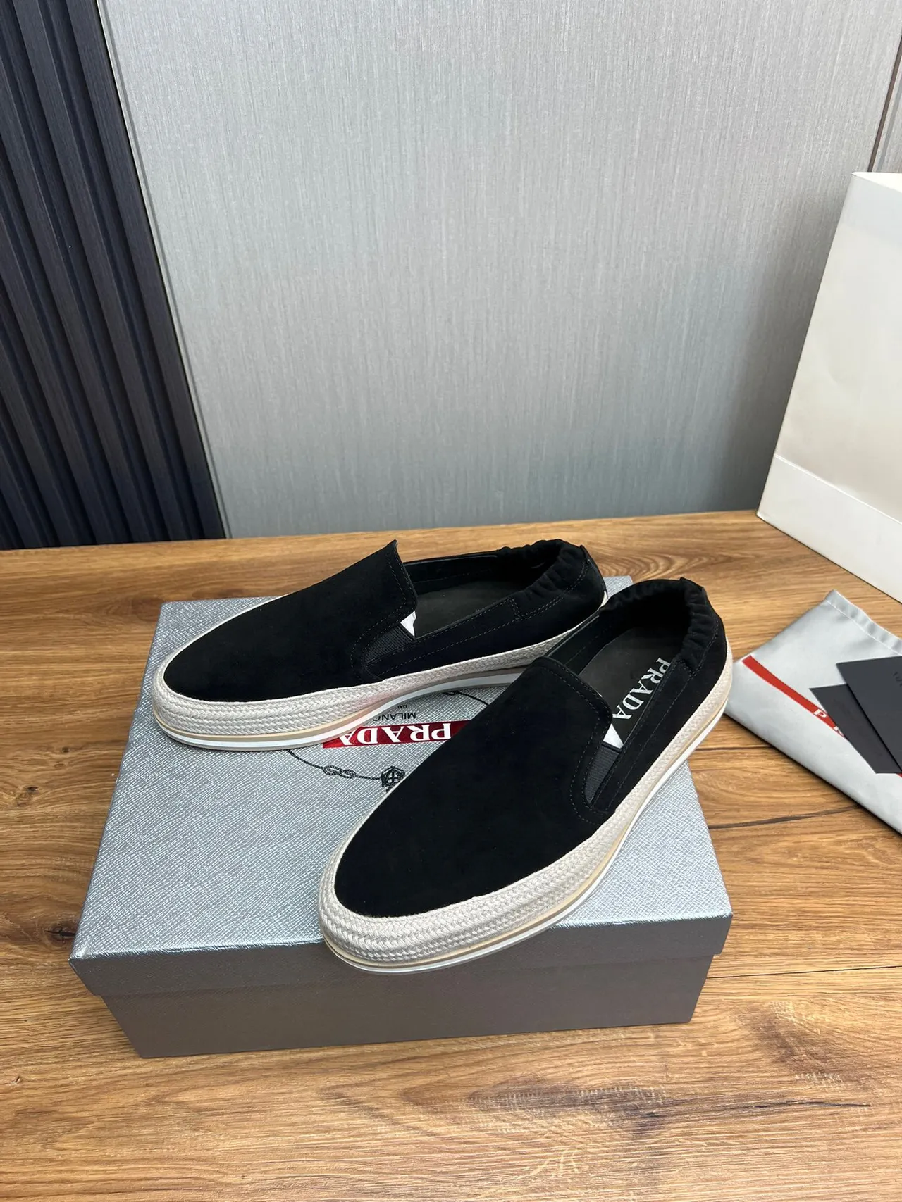 Prada Black Suede Slip-On Boat Shoes 3