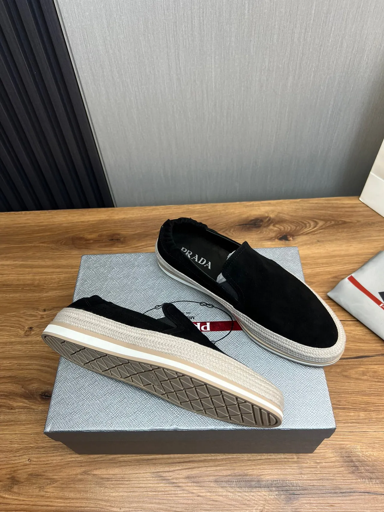 Prada Black Suede Slip-On Boat Shoes 6