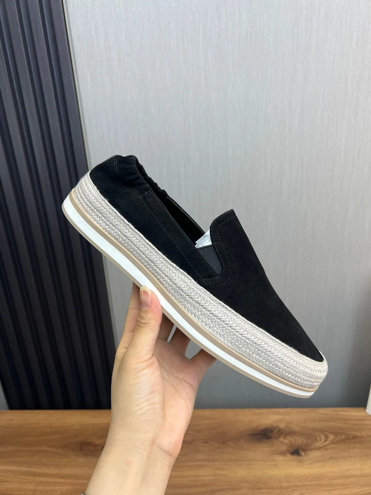 Prada Black Suede Slip-On Boat Shoes 7