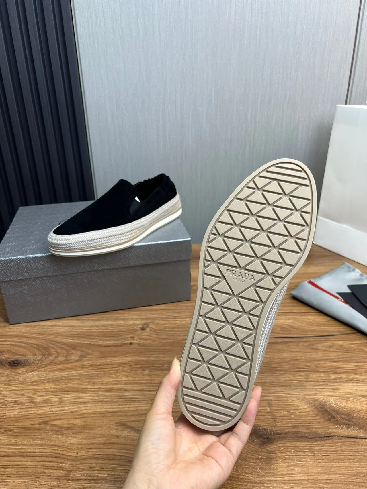 Prada Black Suede Slip-On Boat Shoes 8