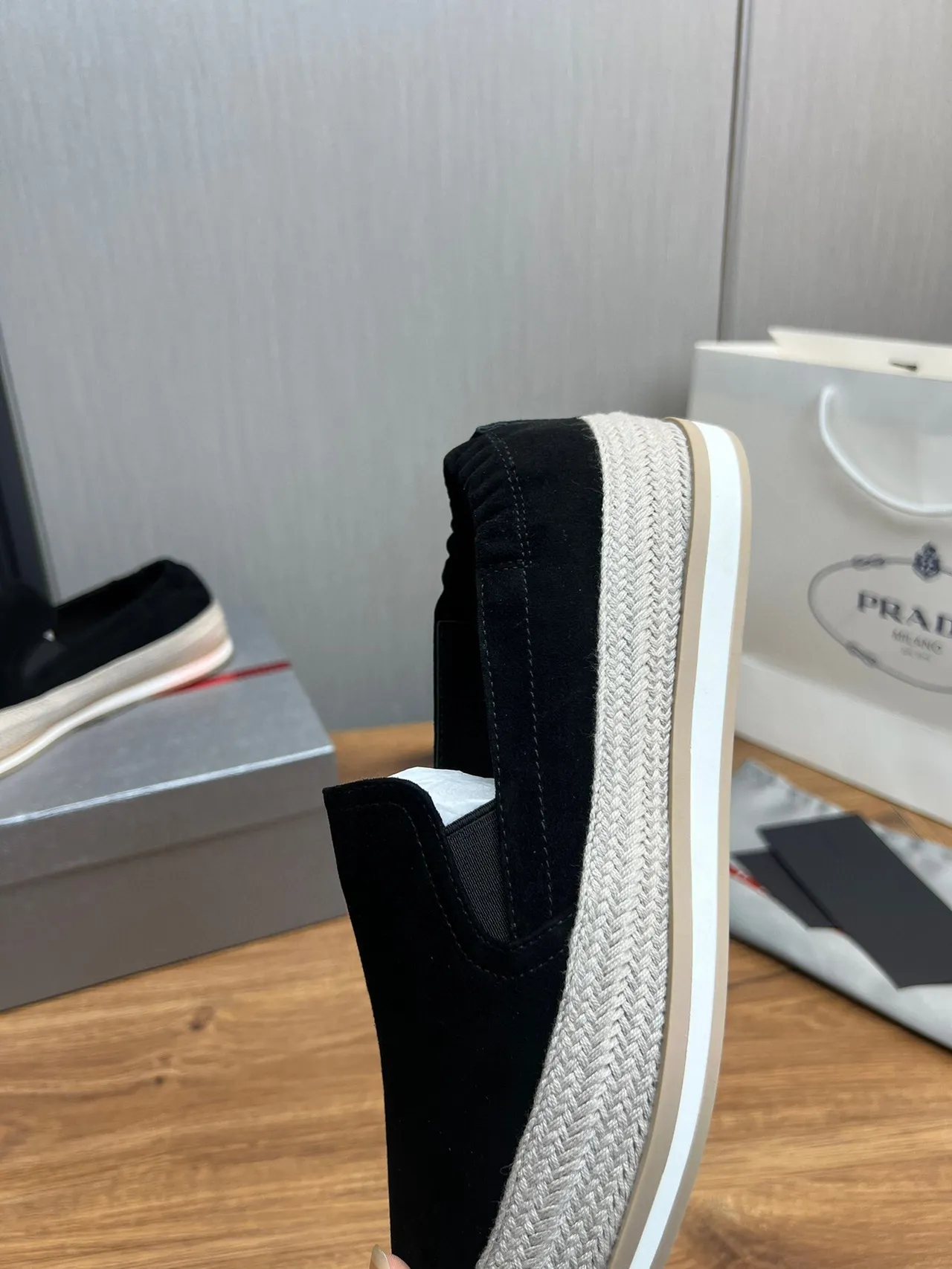 Prada Black Suede Slip-On Boat Shoes 9
