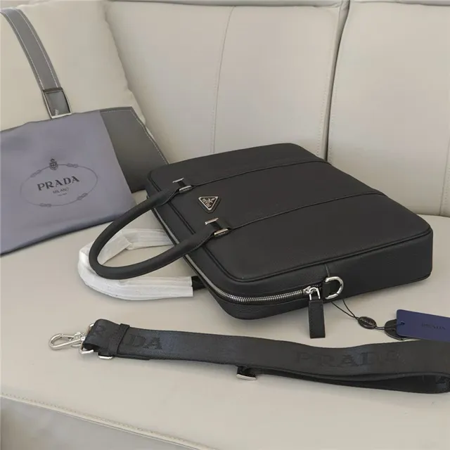 Prada Black White Structured Textured Leather Handbag 6