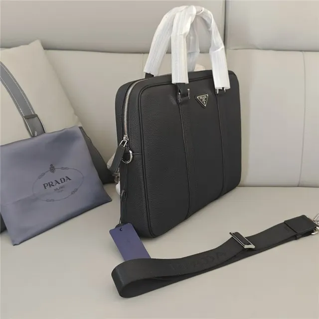Prada Black White Structured Textured Leather Handbag 7