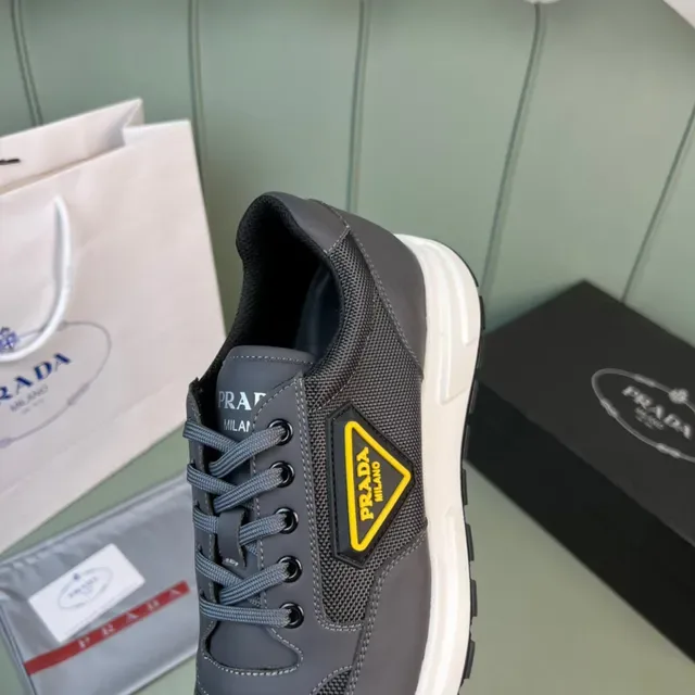 Prada Black Yellow Mesh-and-Synthetic Upper Triangle Logo Patch Lifestyle Sneakers 2