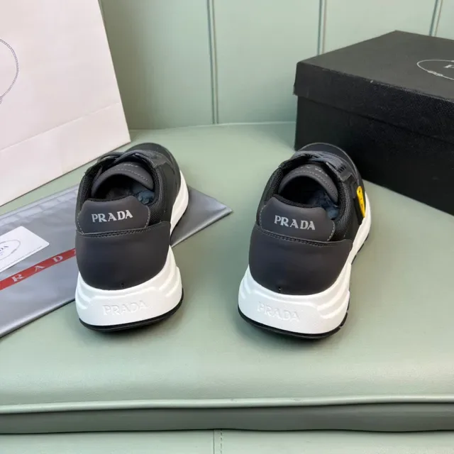 Prada Black Yellow Mesh-and-Synthetic Upper Triangle Logo Patch Lifestyle Sneakers 3