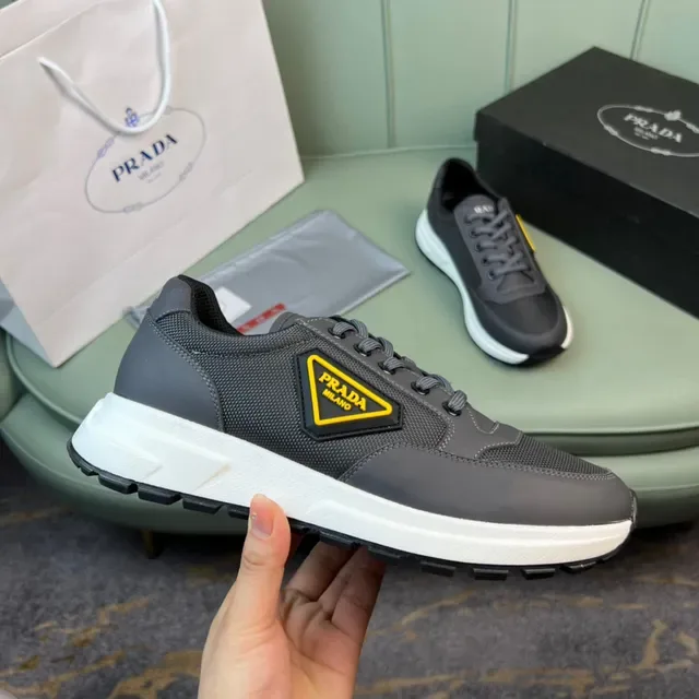 Prada Black Yellow Mesh-and-Synthetic Upper Triangle Logo Patch Lifestyle Sneakers 4