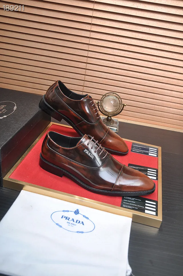 Chaussures Oxford Prada Cuir Marron Poli avec Cap-Toe 7