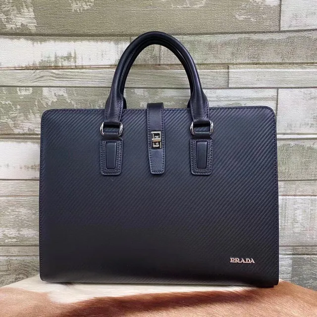 Prada Carbon-Fiber-Textured Leather Dual Handle Boston Bag 5