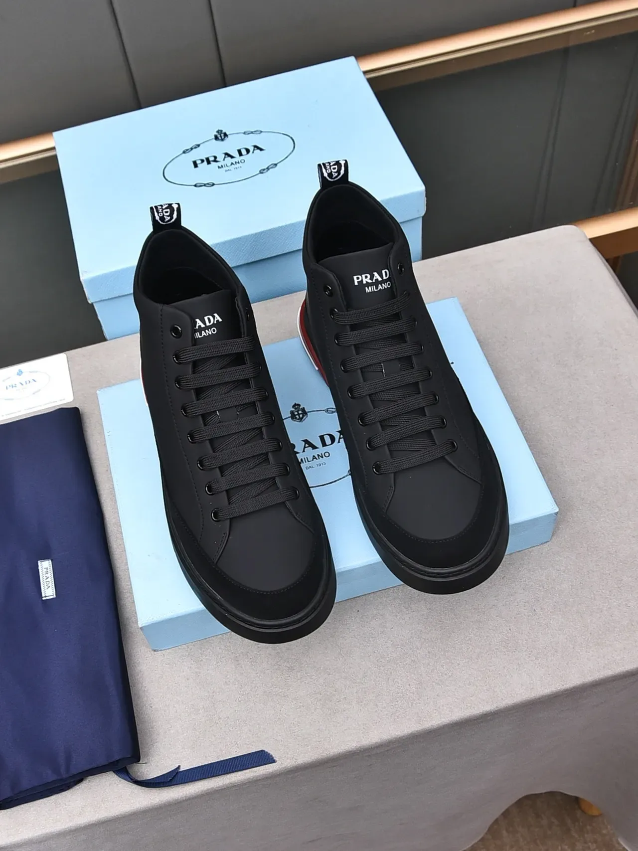 Prada Cloudbust Black and Red High-Top Lifestyle Sneakers 2