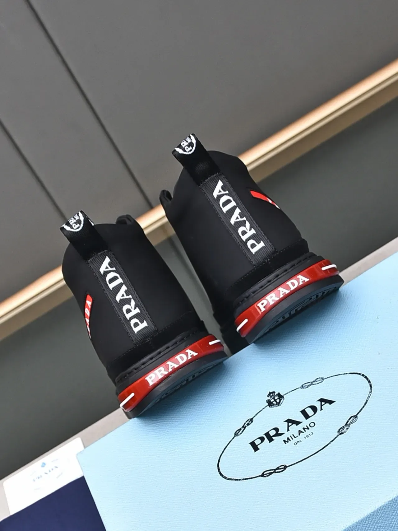 Prada Cloudbust Black and Red High-Top Lifestyle Sneakers 3