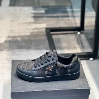 Prada Cloudbust أसود بيج كامو شبكة تراكب تقليم جلد أسلوب حياة حذاء رياضي