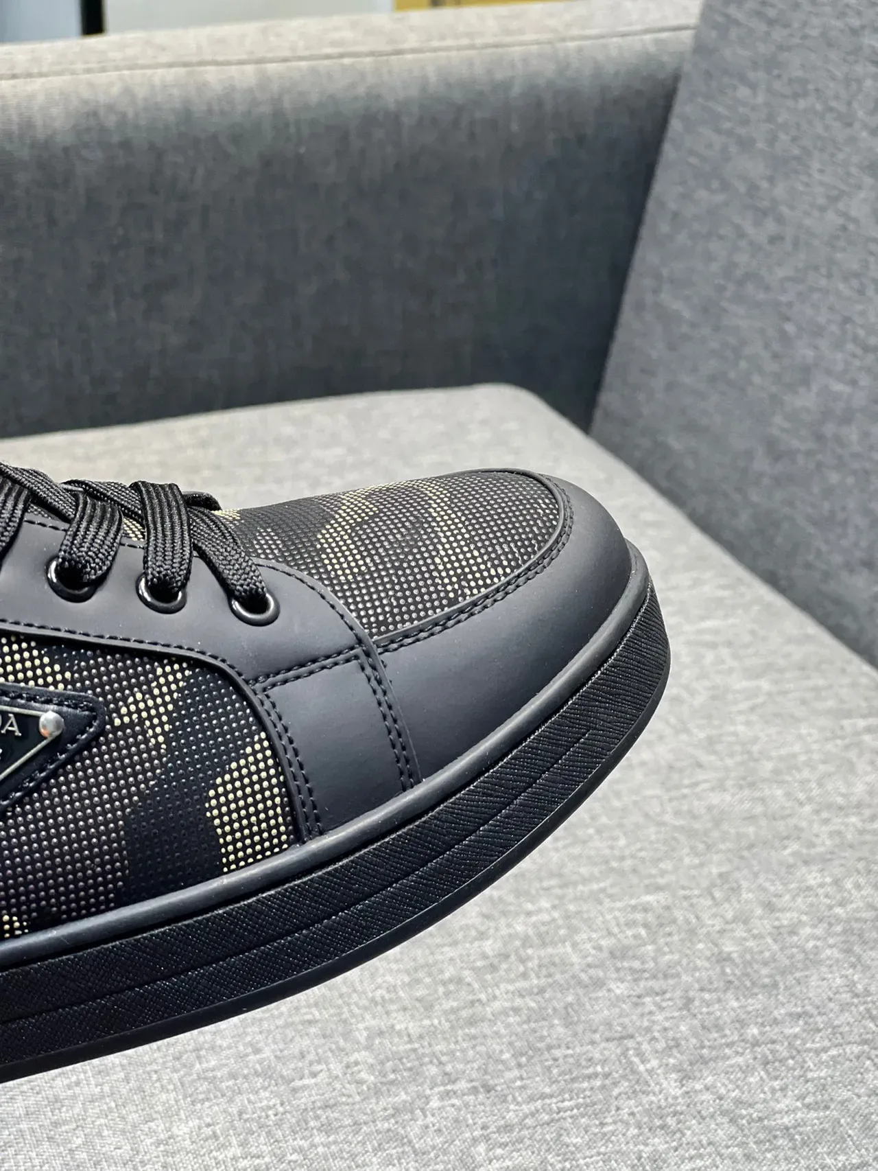 Prada Cloudbust Black Beige Camo Mesh Overlay Leather Trim Lifestyle Sneakers 3