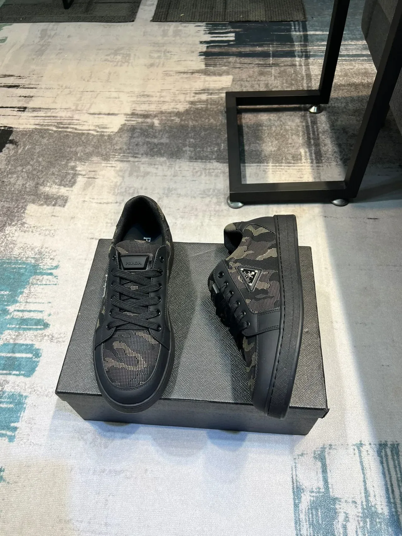 Prada Cloudbust Black Beige Camo Mesh Overlay Leather Trim Lifestyle Sneakers 4