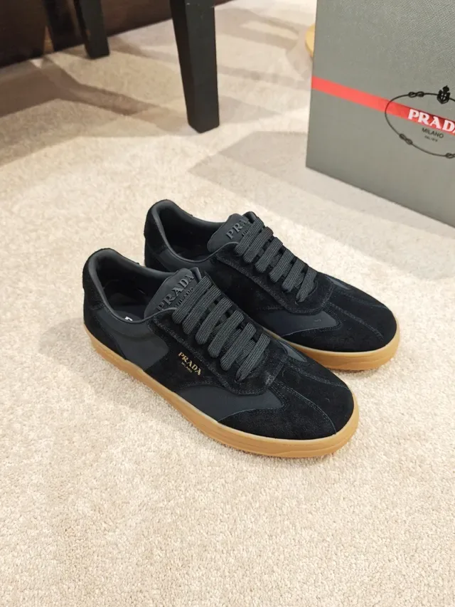Prada Cloudbust Black Beige Mixed-Material Upper Suede And Leather Panels Lifestyle Sneakers 4