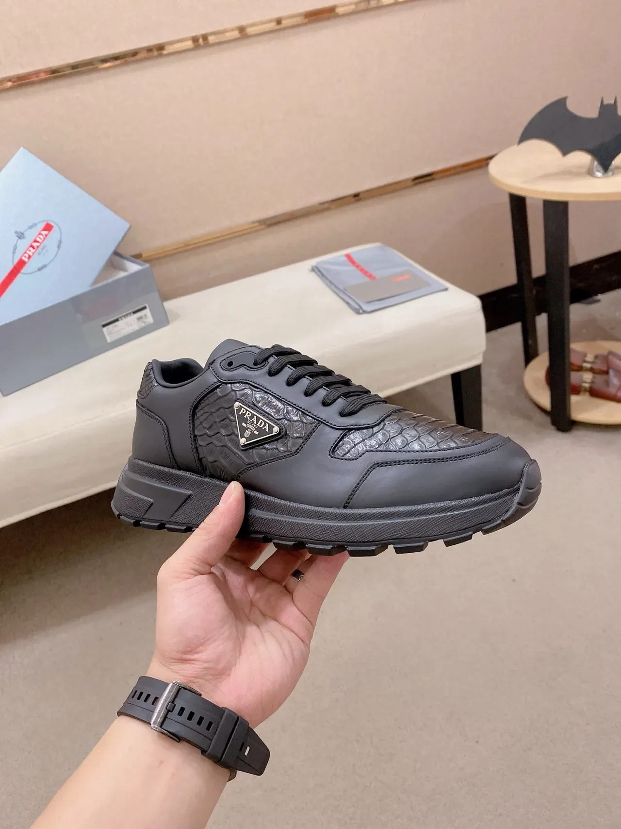 Prada Cloudbust Black Croc-Embossed Leather Lifestyle Sneaker 6