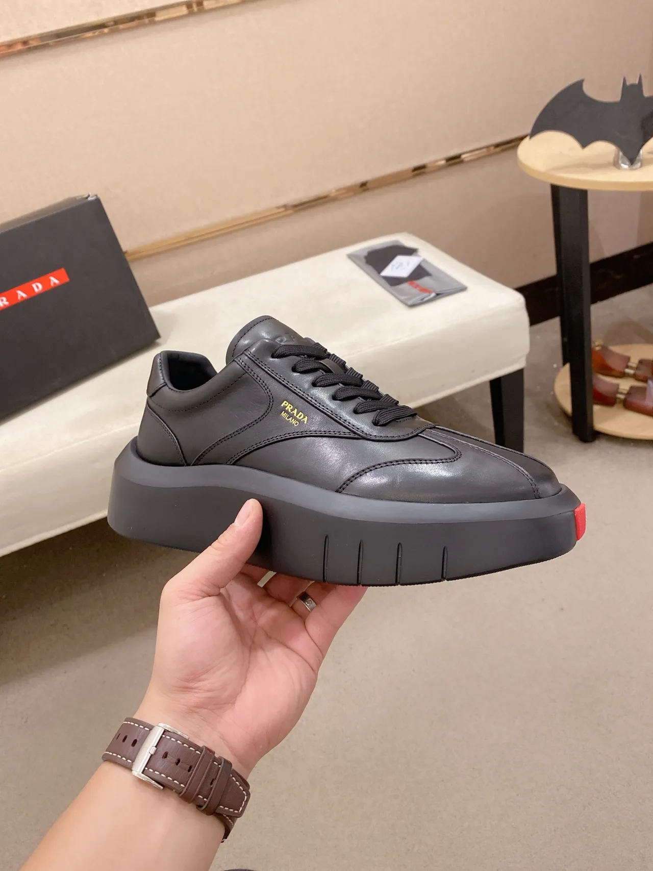 Prada Cloudbust Black Paneled Leather Lifestyle Sneakers 4